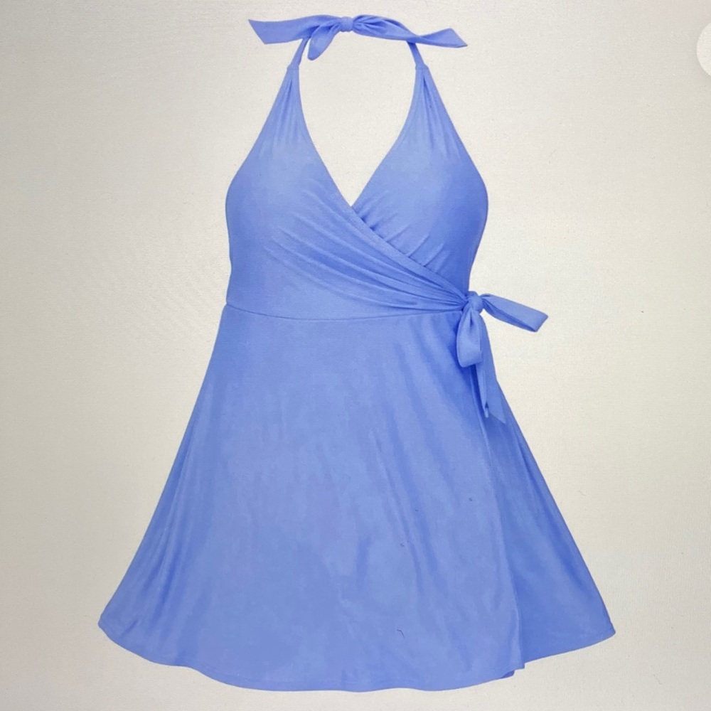 J Crew Halter Wrap One-Piece Swimsuit Dress Light Blue Size 10